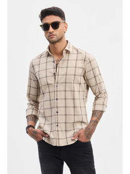 Snitch - Beige Checks Slim Fit Shirt