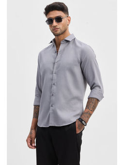 Snitch - Grey Self Design Slim Fit Shirt