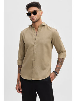 Snitch - Khaki Self Design Slim Fit Shirt