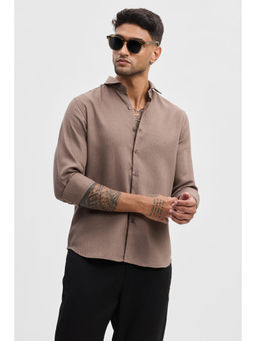 Snitch - Taupe Brown Self Design Slim Fit Shirt