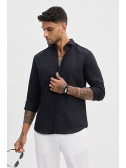 Snitch - Black Self Design Slim Fit Shirt