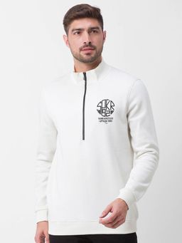 Spykar - Ecru Cotton Full Sleeve High Neck Sweatshirt for Men