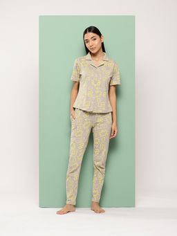 Leading Lady - Women Grey Printed Cotton Shirt with Pyjama