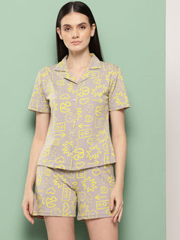 Leading Lady - Women Grey Printed Cotton Shirt with Shorts