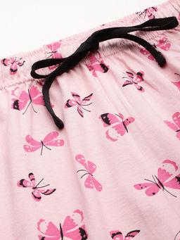 Leading Lady - Women Pink Printed Cotton Shirt with Shorts