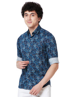 ColorPlus - Men Comfortable Fit Cotton Printed Navy Blue Casual Shirt