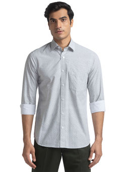 ColorPlus - Men Tailored Fit Blended Fabric Printed Grey Casual Shirt