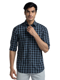 ColorPlus - Men Tailored Fit Blended Fabric Checks Black Casual Shirt