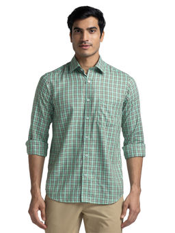 ColorPlus - Men Tailored Fit Blended Fabric Checks Green Casual Shirt