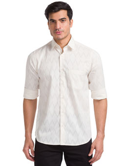 ColorPlus - Men Tailored Fit Cotton Printed Off White Casual Shirt