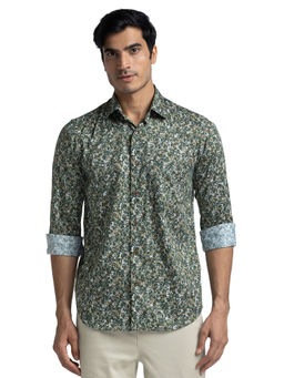 ColorPlus - Men Tailored Fit Cotton Floral Green Casual Shirt