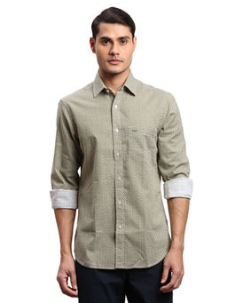 ColorPlus - Men Regular Fit Cotton Printed Green Casual Shirt