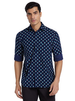 ColorPlus - Men Regular Fit Cotton Printed Navy Blue Casual Shirt