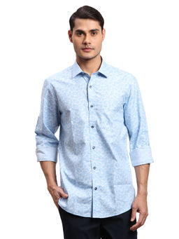 ColorPlus - Men Regular Fit Cotton Floral Blue Casual Shirt