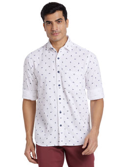 ColorPlus - Men Regular Fit Cotton Printed White Casual Shirt