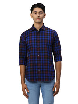 Park Avenue - Men Slim Fit Blended Fabric Checks Blue Casual Shirt