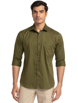 Park Avenue - Men Slim Fit Cotton Solid Olive Casual Shirt