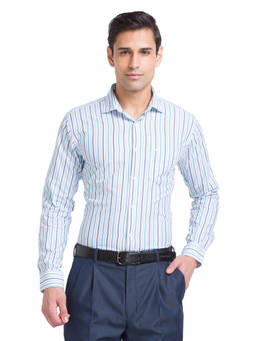 Park Avenue - Men Slim Fit Cotton Stripes White Formal Shirt