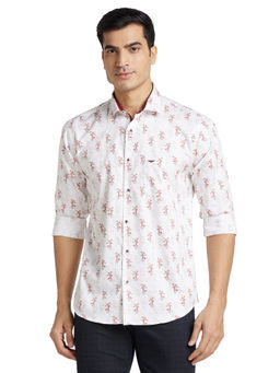 Park Avenue - Men Slim Fit Cotton Floral White Casual Shirt