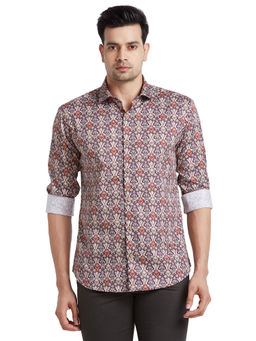 Park Avenue - Men Slim Fit Cotton Printed Brown Casual Shirt