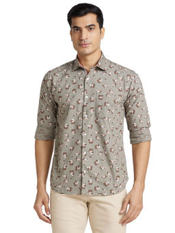Park Avenue - Men Slim Fit Cotton Floral Grey Casual Shirt