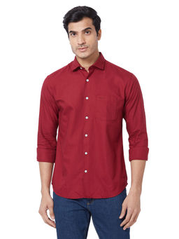 Park Avenue - Men Slim Fit Cotton Solid Red Casual Shirt