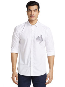 Park Avenue - Men Slim Fit Cotton Printed White Casual Shirt