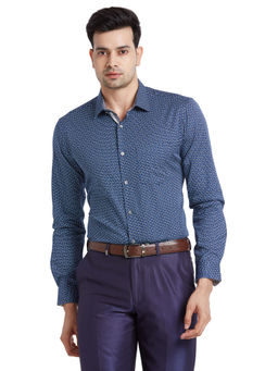 Park Avenue - Men Slim Fit Cotton Printed Blue Formal Shirt
