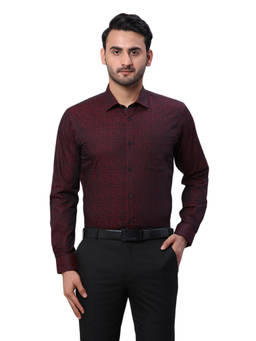 Park Avenue - Men Slim Fit Cotton Printed Maroon Formal Shirt