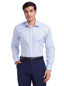 Park Avenue - Men Comfortable Fit Cotton Self Design Blue Formal Shirt