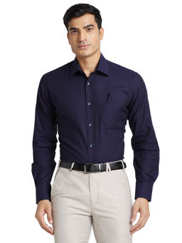 Park Avenue - Men Comfortable Fit Cotton Self Design Navy Blue Formal Shirt