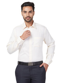 Park Avenue - Men Regular Fit Cotton Self Design Beige Formal Shirt