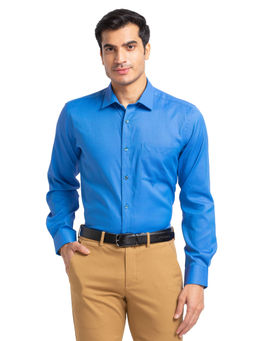 Park Avenue - Men Regular Fit Blended Fabric Solid Blue Formal Shirt