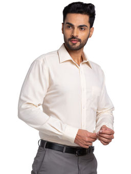 Park Avenue - Men Regular Fit Cotton Self Design Beige Formal Shirt