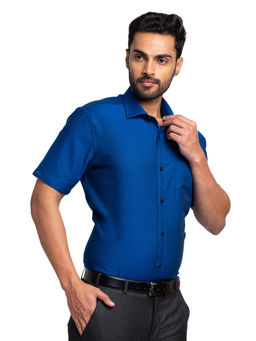 Park Avenue - Men Regular Fit Cotton Solid Blue Formal Shirt
