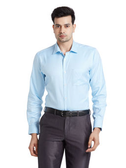 Park Avenue - Men Regular Fit Cotton Self Design Blue Formal Shirt