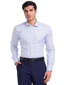 Park Avenue - Men Slim Fit Cotton Checks Blue Formal Shirt