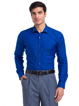 Park Avenue - Men Slim Fit Cotton Solid Blue Formal Shirt