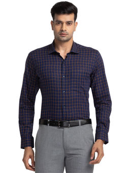 Park Avenue - Men Slim Fit Cotton Checks Navy Blue Formal Shirt