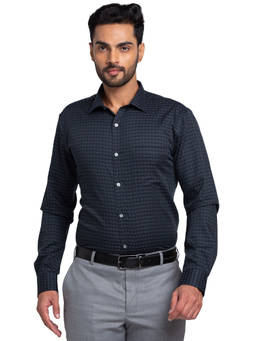 Park Avenue - Men Slim Fit Cotton Self Design Black Formal Shirt