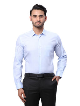 Park Avenue - Men Slim Fit Cotton Self Design Blue Formal Shirt