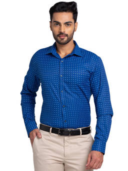 Park Avenue - Men Slim Fit Blended Fabric Printed Blue Formal Shirt