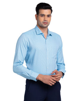 Park Avenue - Men Slim Fit Blended Fabric Stripes Blue Formal Shirt