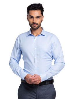 Park Avenue - Men Slim Fit Cotton Self Design Blue Formal Shirt