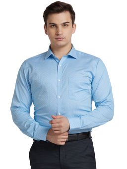 Park Avenue - Men Slim Fit Cotton Self Design Blue Formal Shirt