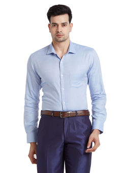 Park Avenue - Men Slim Fit Cotton Self Design Blue Formal Shirt