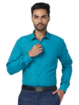 Park Avenue - Men Slim Fit Blended Fabric Checks Blue Formal Shirt