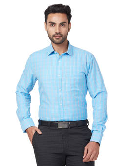 Park Avenue - Men Slim Fit Blended Fabric Checks Blue Formal Shirt