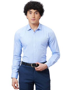 Park Avenue - Men Slim Fit Cotton Solid Blue Formal Shirt