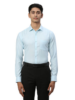 Park Avenue - Men Slim Fit Cotton Self Design Blue Formal Shirt